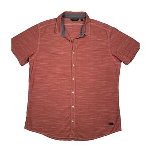 Outpost‎ Makers Shirt Mens XL Red Slub Texture Stretch Short Sleeve Button Down